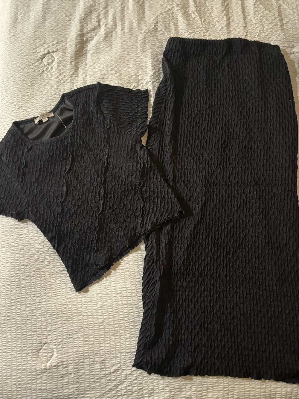 Black Textured Maxi Dress with Short Sleeve Top